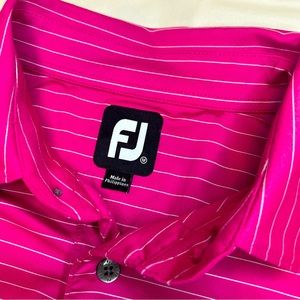 Footjoy FJ Men's M Pink Green Short Sleeve Striped Golf Polo Shirt